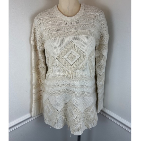SHOW ME YOUR MUMU Long Canyon Geo Fringe Cream Knit Sweater | XS - Picture 4 of 12